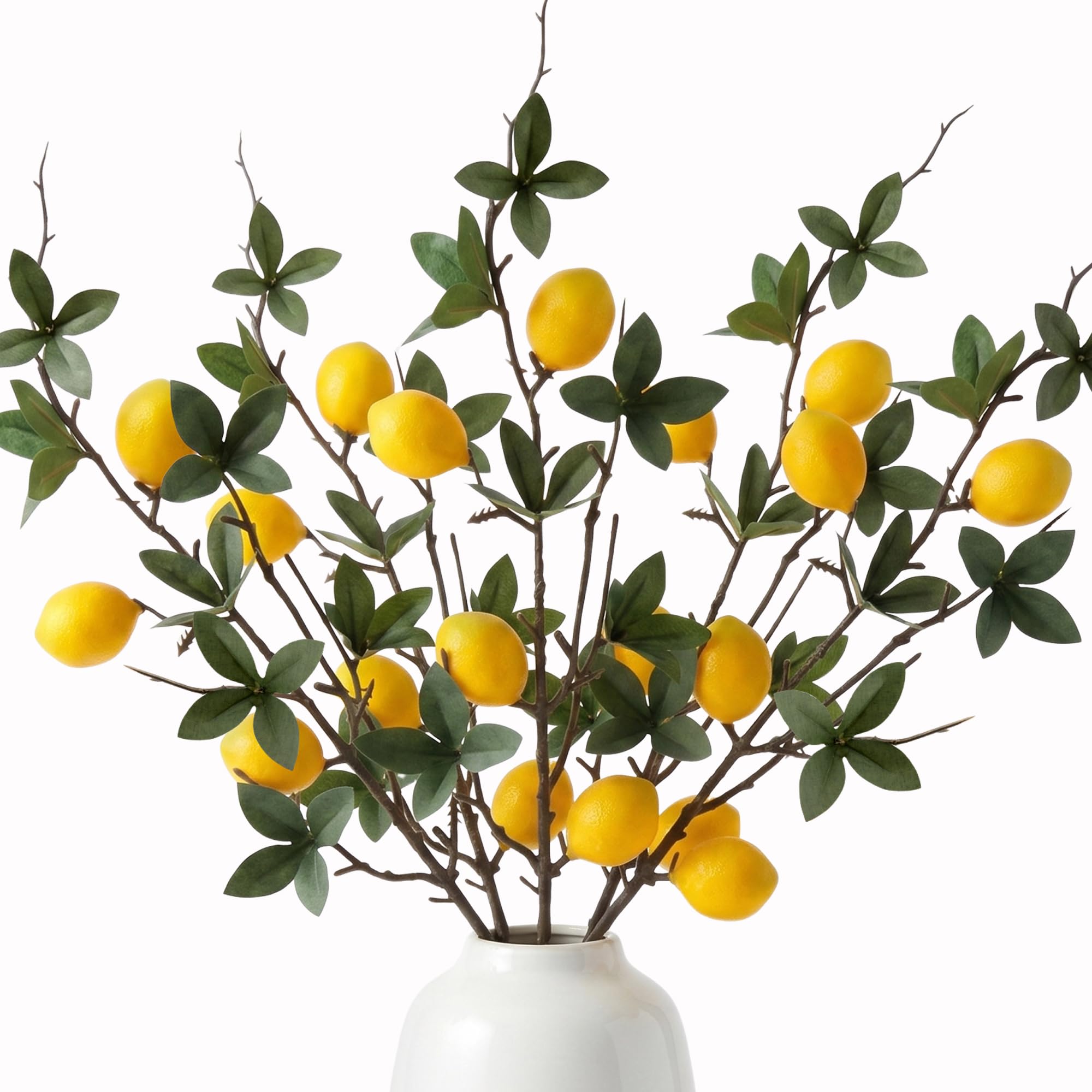 Gresorth Yellow Mini Lemon Lifelike Artificial Decoration with Leaves Fake Realistic Fruit Branch Simulation DIY Wreath Garden Model 5pcs
