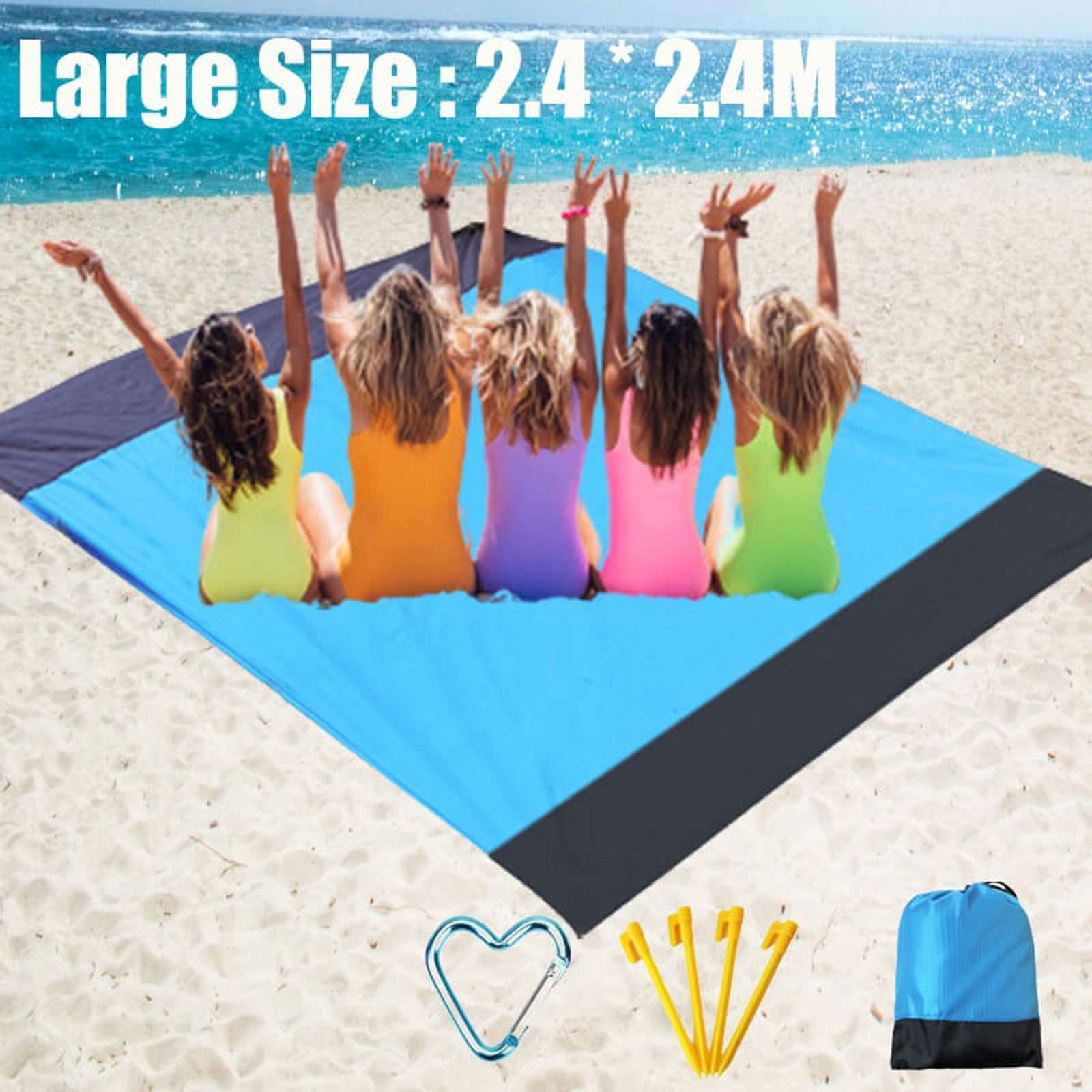 Bardzo duża mata piknikowa 2,4 x 2,4 m na kemping na świeżym powietrzu i wycieczki na plażę, wodoodporna, składana i bez piasku, lekki materac podróżny z kieszenią, jasnozielony kolor