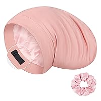 Vista 13 de LULUSILK Gorro de seda de morera para mujeres durmientes, gorro de dormir de seda real para cabello rizado y trenzas, envoltura de seda pura