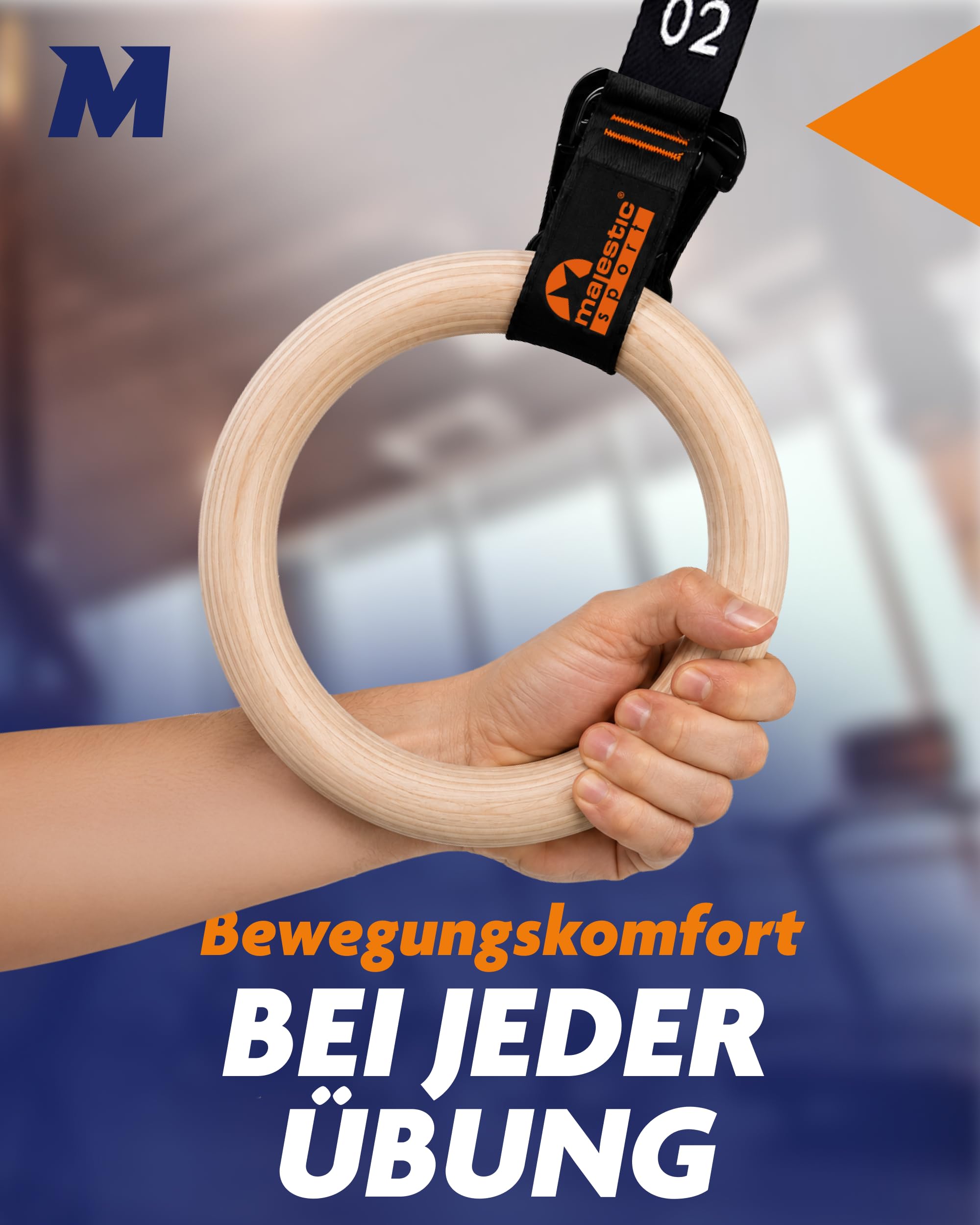 Turnringe Holz - Gymnastikringe mit 34 Verstellstufen, Ø 23,5 cm Naturholz, hochfeste Nylon-Gurtbänder & Stahlkarabiner - Gym Rings für Calisthenics, Klimmzüge & Dips, Indoor & Outdoor