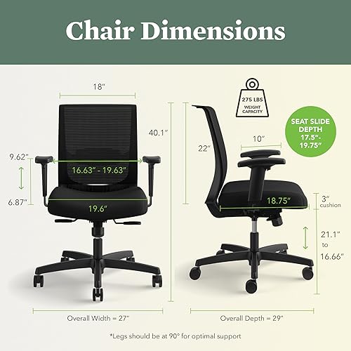 Miniatura 3 de The HON Company - Silla de trabajo Convergence, Synchro-Titl con tobogán de asiento, vinilo negro