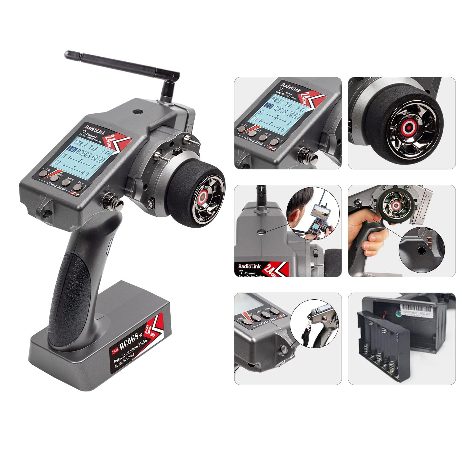 Radiolink RC6GS-V3 7 Kanäle RC Fernsteuerung mit Empfänger R7FG Set Gyro-integriert 2.4 GHz RC Fernbedienung Sender für Modellbau Auto Crawler Truck Boot (Nur Englisches Menü) | 7 Kanäle 2,4 GHz | Spannungstelemetrie
