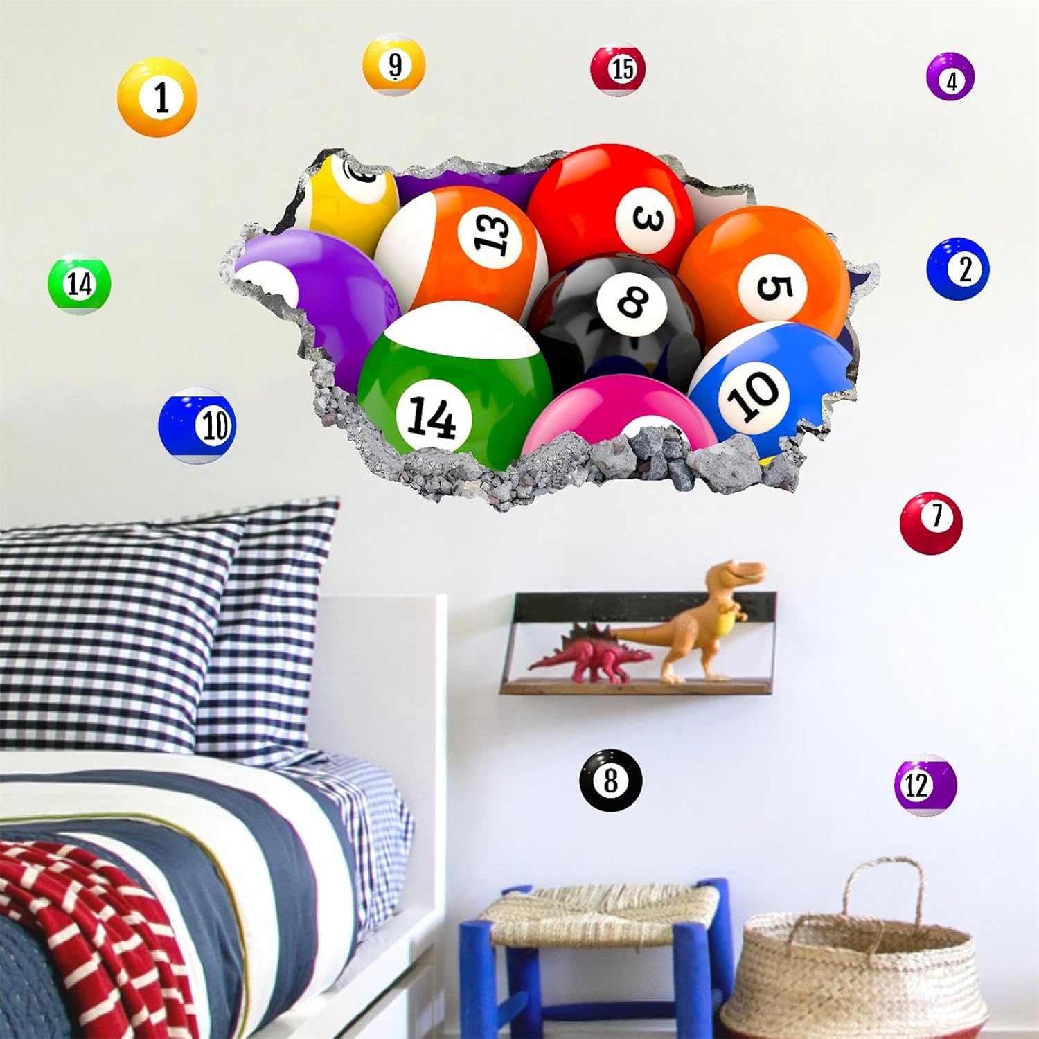 Billiards 3D Wall Stickers Decor Sport Ball Wall Sticker for Boys Pool Room Decor Large Billiards Wallpaper Graphic Balls Wall Art Mural Decals for Kids Bedroom Toddlers Playroom Decoration