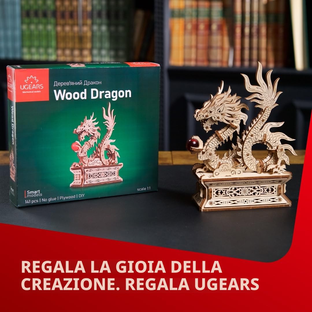 UGEARS Puzzle 3D Drago di Legno - Kit di Costruzione per Adulti - Puzzle Drago Cinese 3D in Legno per Uomini