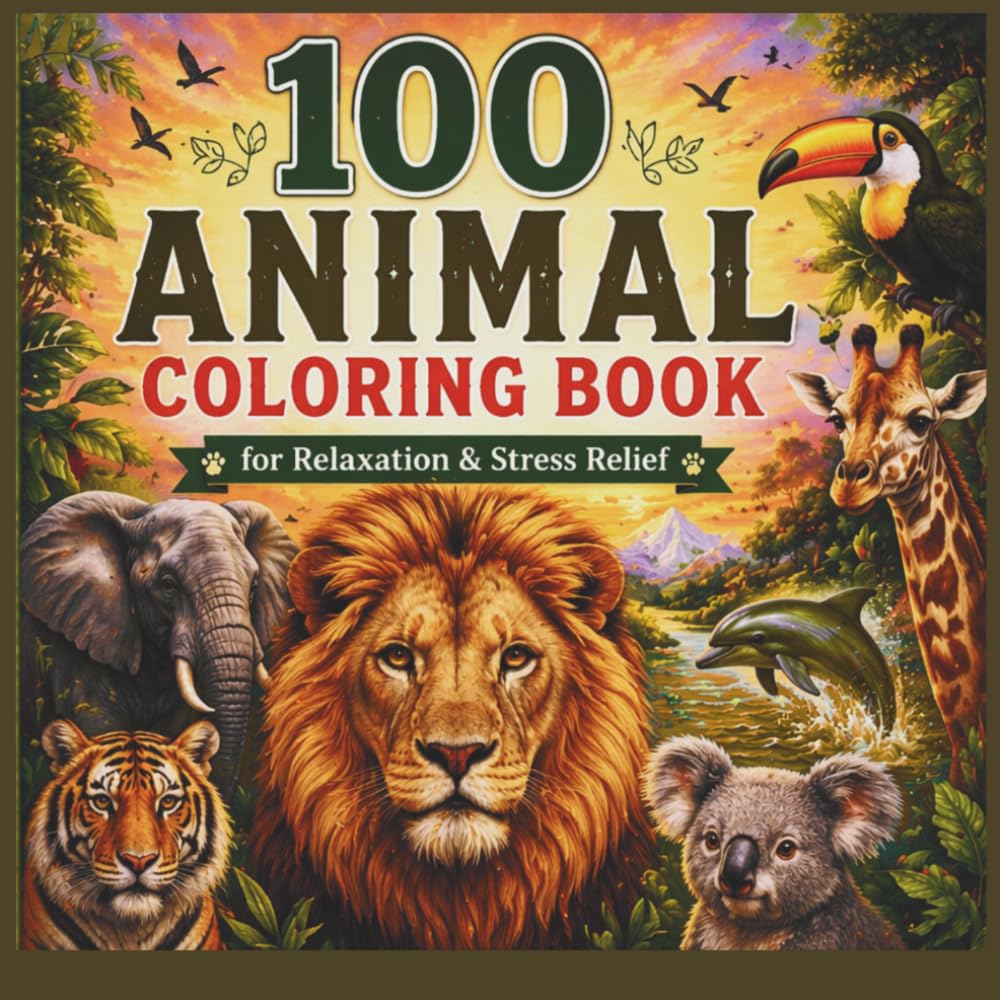 100 Bold and Easy Animal Coloring Book: for Relaxation and Stress Relief