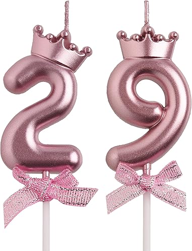 Velas de cumpleaños número 29 y 92, color oro rosa de 92 a 29 años, decoraciones de fiesta de cumpleaños, regalos para mujeres y hombres