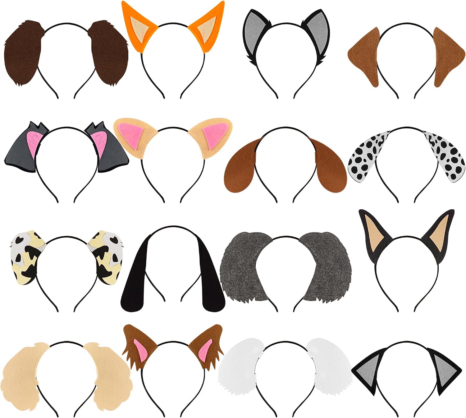16 PCS Felt Dog Ear Headbands Colorful Dog Ear Accessory for Dress-up Event