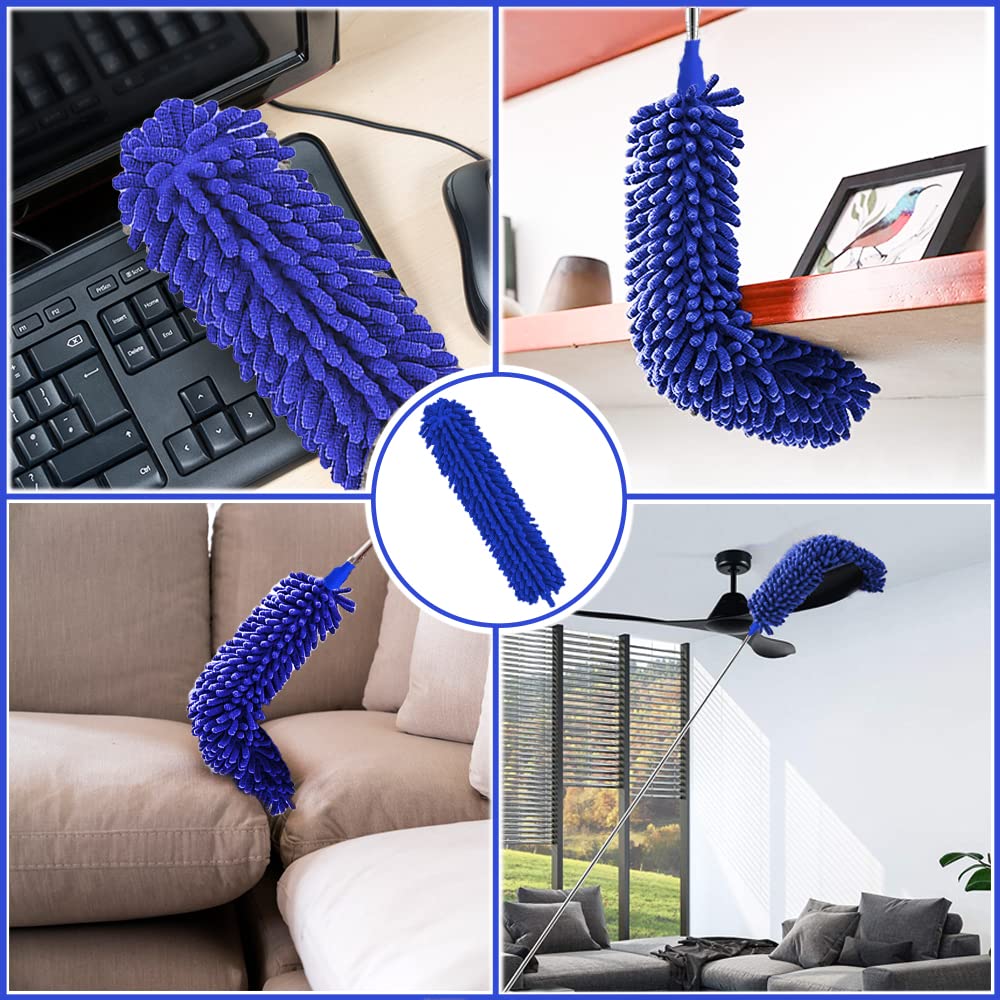 Plumero de Microfibra, 8 plumeros con Poste de extensión telescópico de 100 Pulgadas, plumeros Reutilizables y Flexibles, Lavables y Ligeros para Ventiladores de Techo