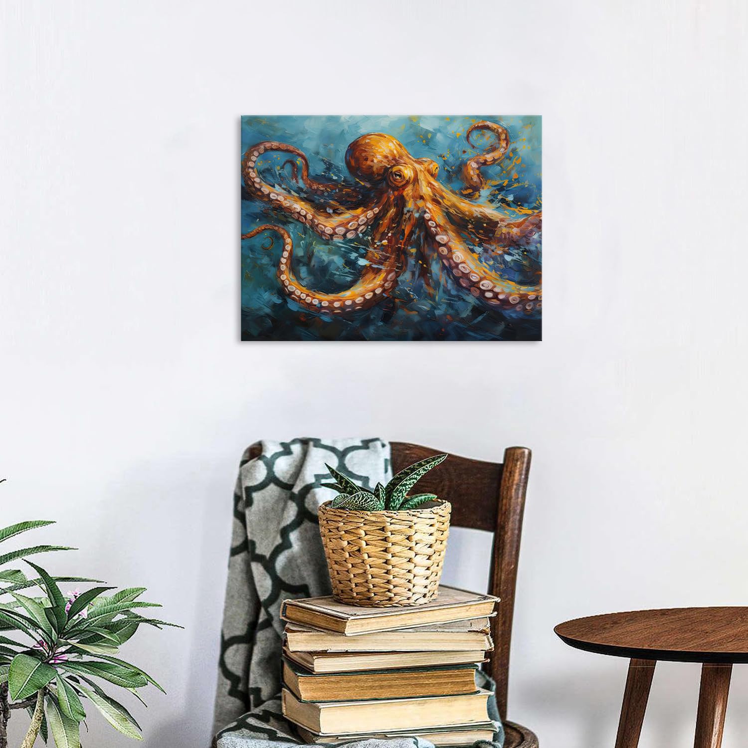AIYISU Octopus Wall Art Bathroom Decor Sea Animal Pictures Ocean Beach Canvas Prints Abstract Coastal Marine Life Painting Nautical Theme Artwork for Bedroom Living Room Home Decoration 30x40cm - Image 4