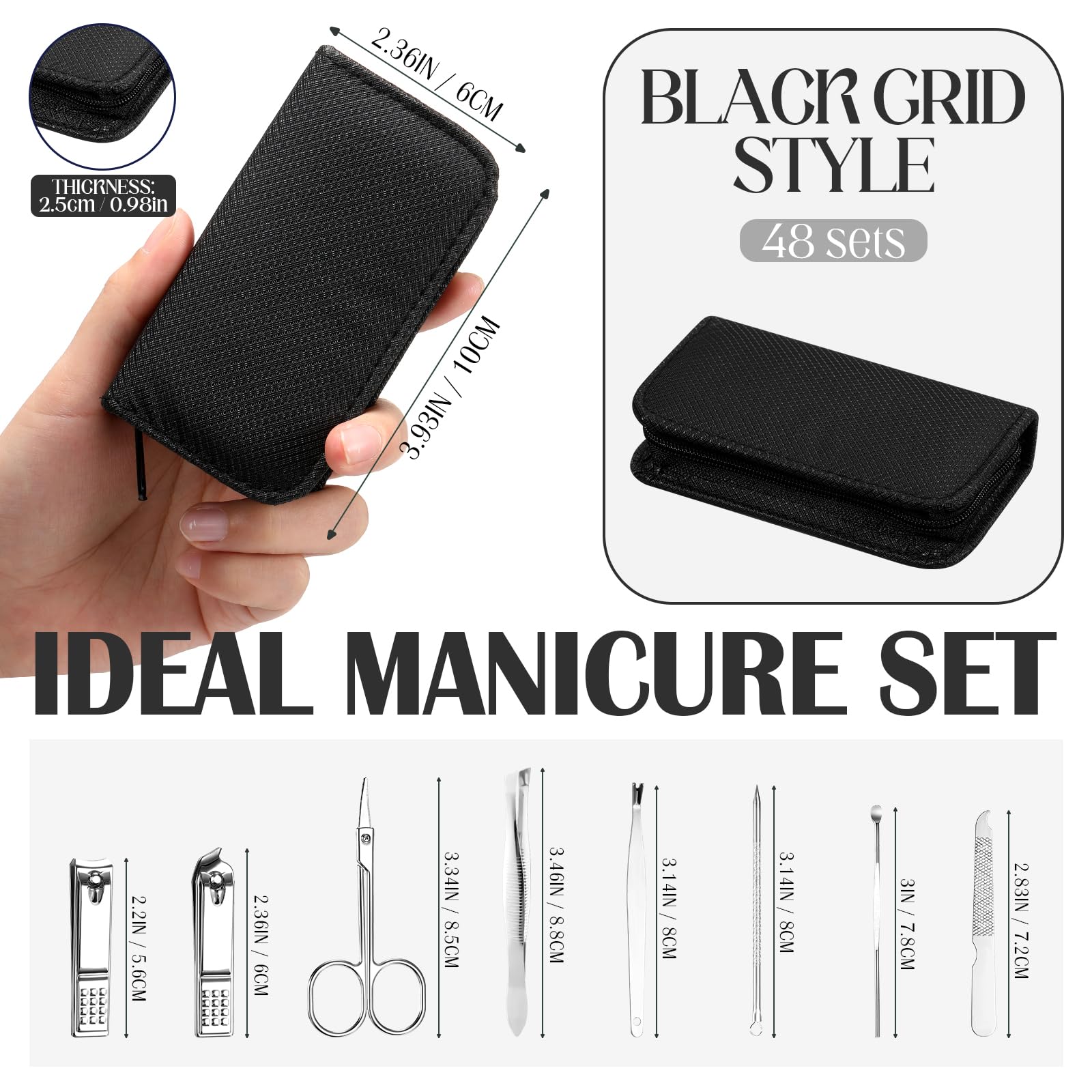 Coume 48 Nail Clippers Kit 8 in 1 Manicure and Pedicure Set with Luxurious Travel Case Stainless Steel Nail Clippers Tools for Men Women Colleague Fathers Day Gift(Black Series)