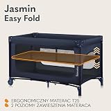 LIONELO Jasmin Easy Fold Łóżeczko Turystyczne Dziecięce do 15 kg od 0 do 36 miesięcy Piankowy Materac T25, 2 Poziomy Wysokości, Szybkie Składanie Easy Fold, Boczne Wejście, Kółka (Niebieski)