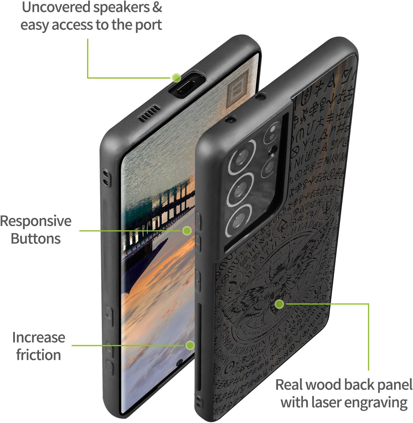 Carveit Wood Case for Galaxy S21 Ultra Case [Natural Wood & Black Soft TPU] Shockproof Hybrid Protective Unique Wooden Cover Compatible with Samsung S21 Ultra (Enigmatic Butterfly-Blackwood)