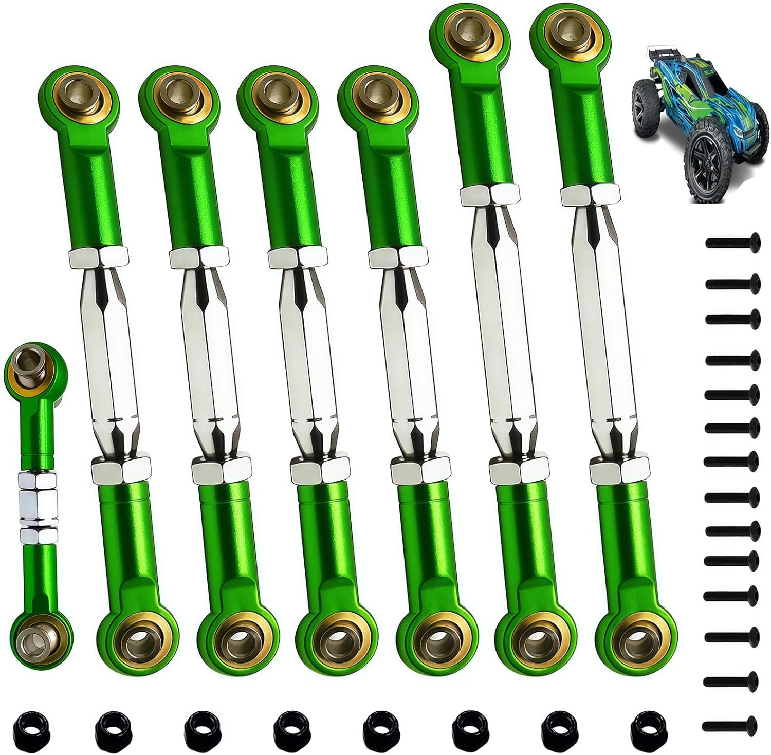 (2026 New Upgrade) 78-108mm Stainless Steel Turnbuckles/Camber Link for 1/10 Traxxas 4X4/2WD Slash/Rustler/Stampede/Hoss,Bandit/VXL,RC Car Hops Up Parts(Green)