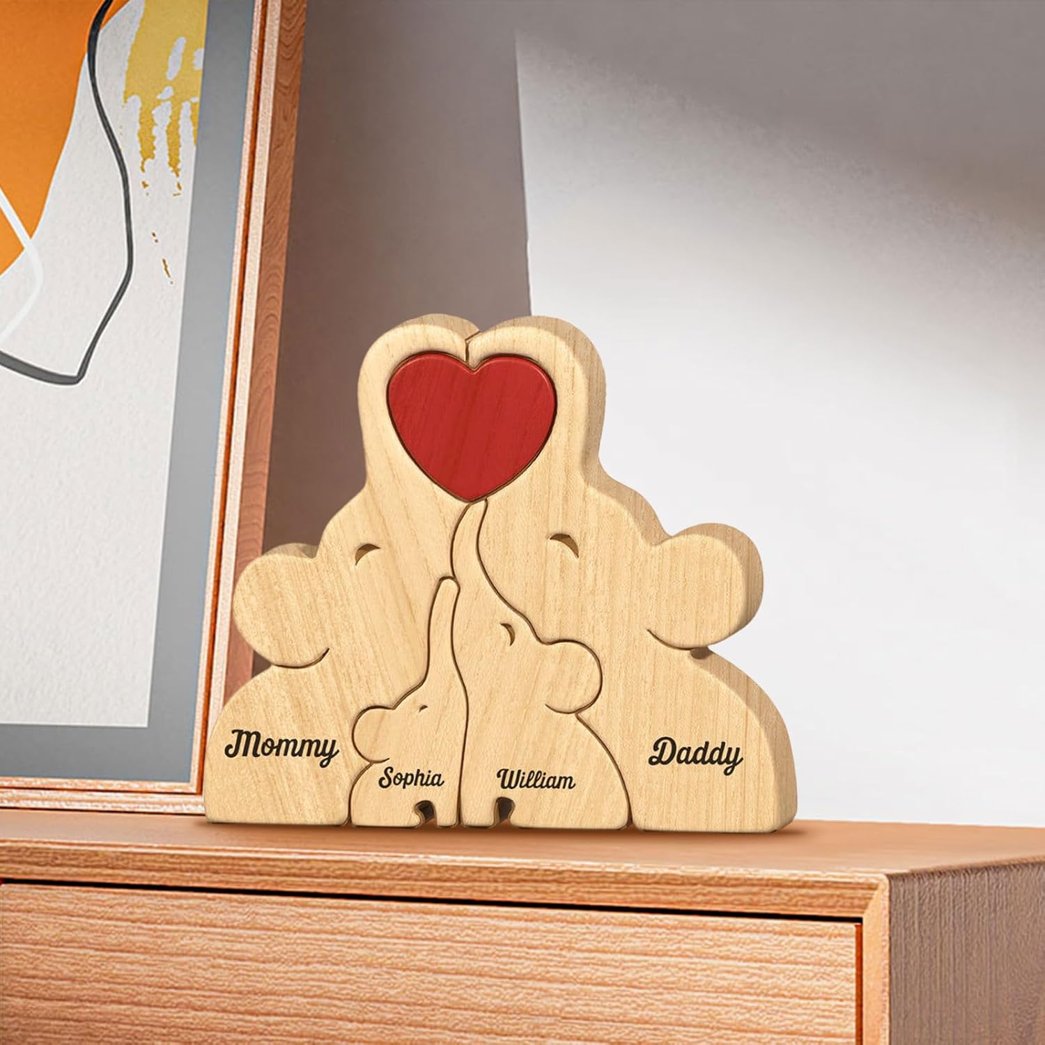Personalized Wooden Bear Puzzle - Wooden Animal Puzzle with 2-10 Names Custom Family Name Puzzle Home Decoration Mother's Day Birthday Warm Gifts for Family Mom Dad Friend (Elephant)