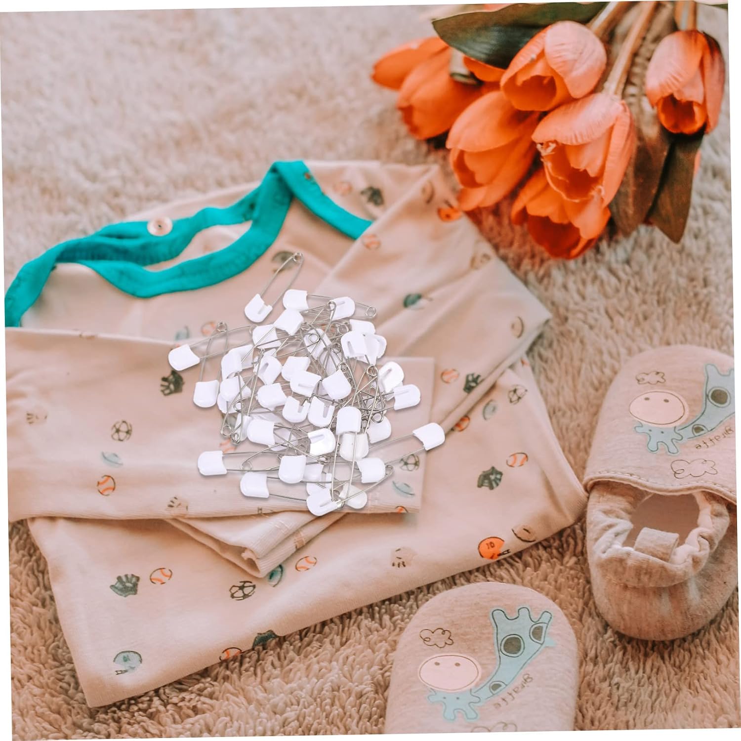 50pcs Large White Diaper Safety Brooch Pins Durable Clothes Fasteners with Smooth Surface Secure Nappy Fixers for Newborns Multipurpose for Clothes Crafts and Jewelry Making