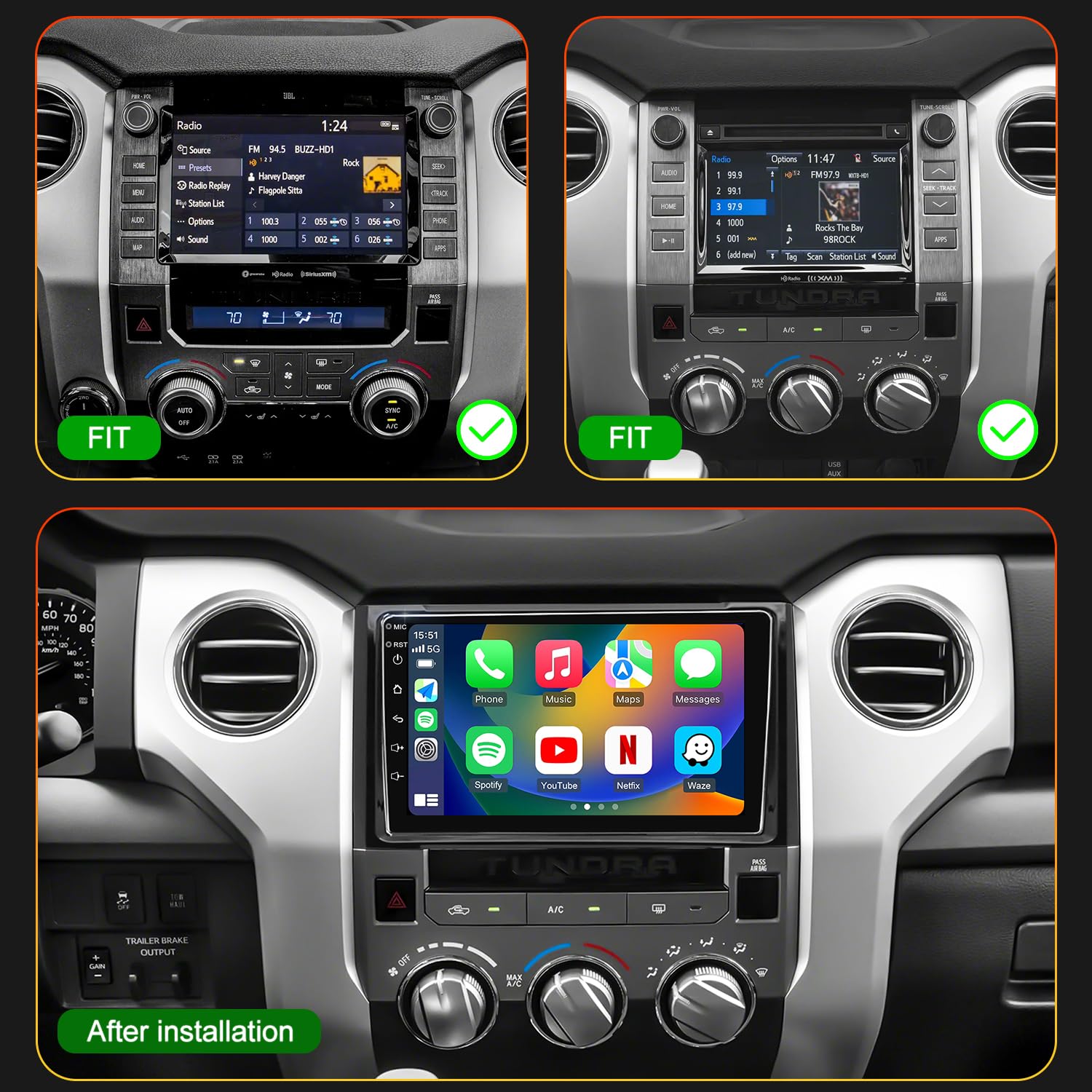 4G+64G Upgrade Android Car Radio for Toyota Tundra 2014-2021, Car Audio HD 9inch Touchscreen Setero Head Unit Wireless Carplay Android Auto GPS Navigation SWC DSP Bluetooth Backup Camera 5GWiFi FM