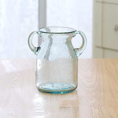JSY-UP Jarrón pequeño de vidrio transparente con doble oreja y burbujas decorativas hechas a mano de relleno, (azul, morado, gris, verde) floreros disponible en Yaxa Peru