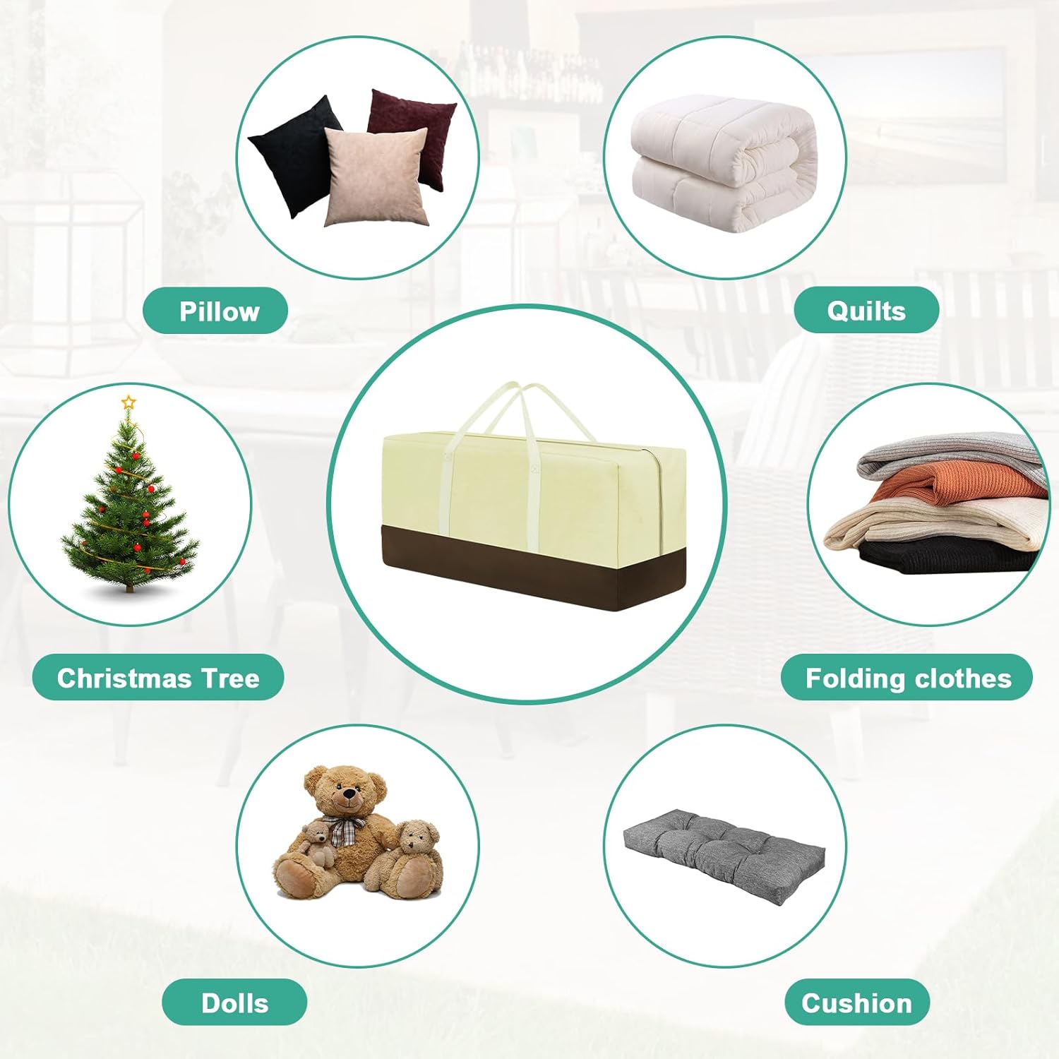 Outdoor Cushion Storage Patio Cushion Storage Bag 420D Oxford Waterproof Patio Cushion Storage Bag Extra Large Furniture Storage Bag with Reinforced Handles and Zipper 60" L x 20" W x 28" H (1P)