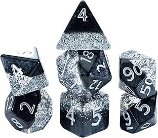 Gate Keeper Games Halfsies Dice: Sparkle Edition - Glitter Black - 7 Piece Dice Set