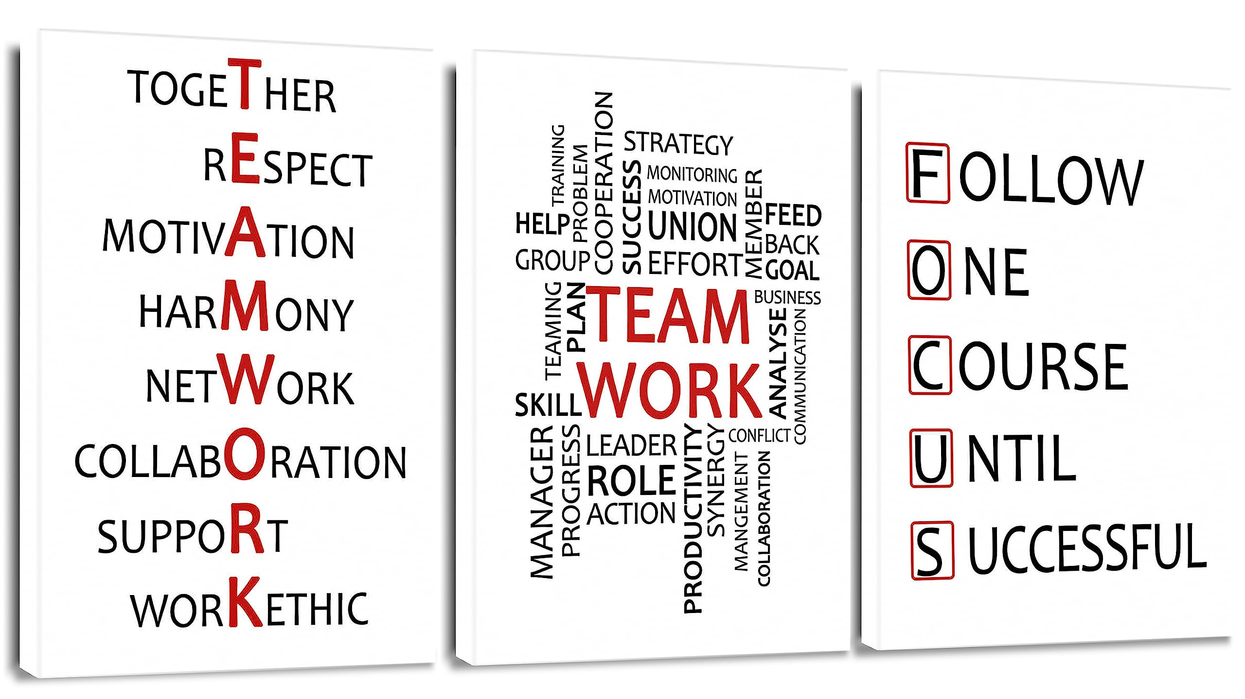 Artscope 3 Pieces Positive Wall Art Canvas Prints - Focus Team Work Picture Painting - Modern Wall Painting Artwork Framed for Gifts Bathroom Living Room Home Office Decor - 30 x 40 CM