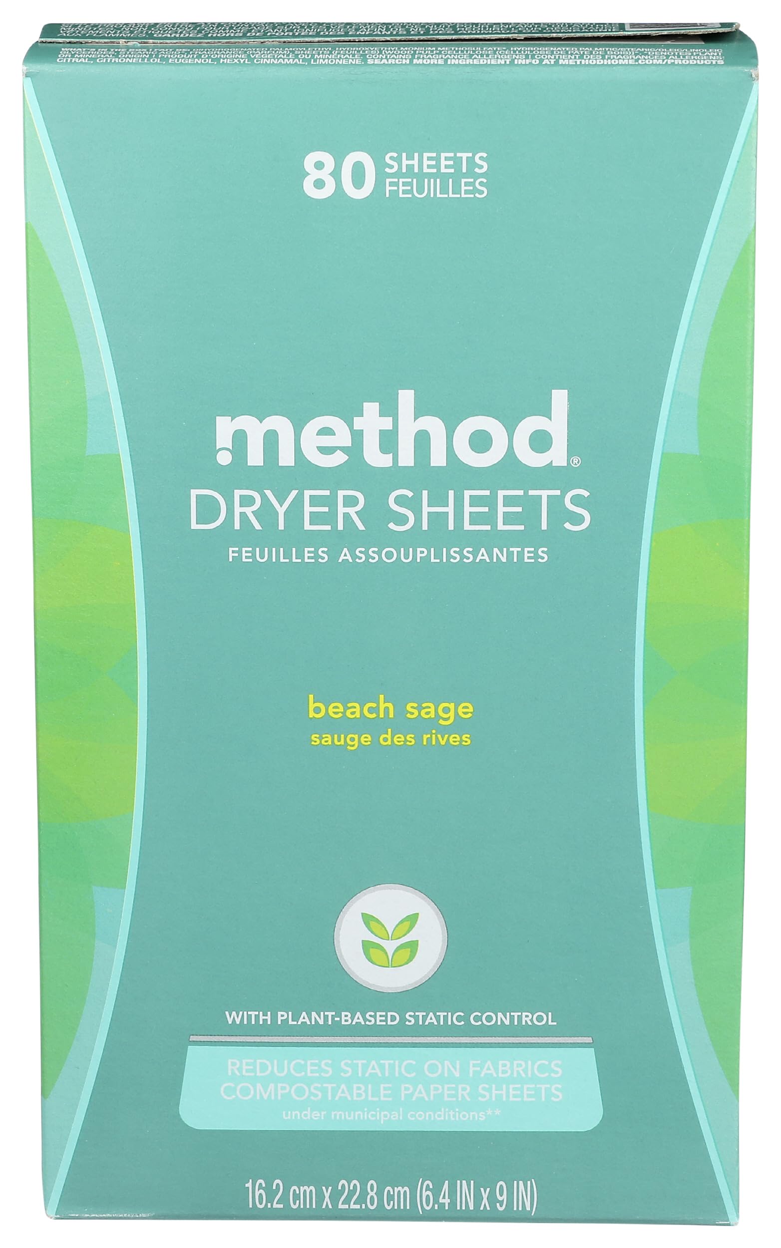 Method Dryer Sheets, Beach Sage, 80 Count