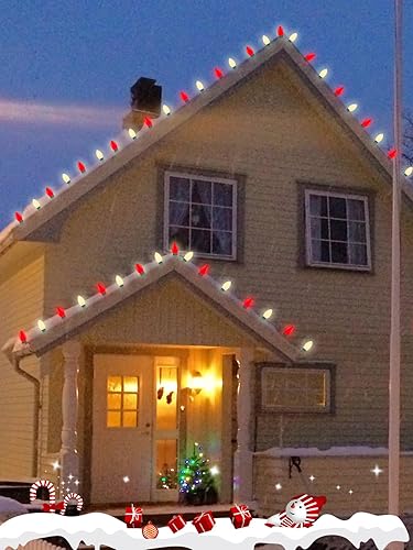 Miniatura 12 de Luces de Navidad vintage C9, 25 pies con 26 bombillas transparentes, cadena de luces conectables colgantes para patio, jardín, vacaciones, C9