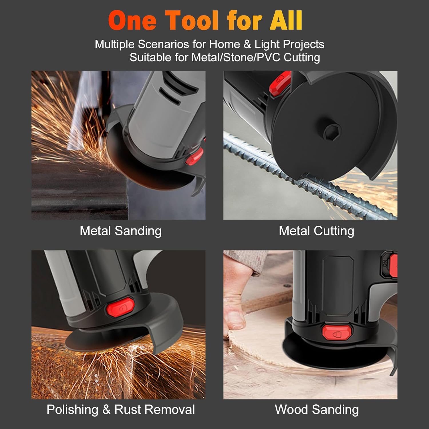 Fafeicy Cordless Angle Grinder, 16.8V 18000rpm Mini Angle Grinder with X Lock Spindle Switch and 6000mAh Battery, for Wood Metal PVC Pipe Cutting and Renovation