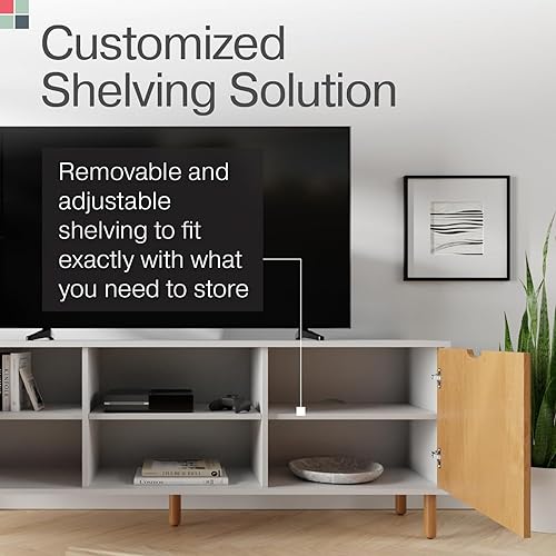 Miniatura 8 de Soporte de TV acanalado y centro de entretenimiento - 70 pulgadas blanco y roble - Soporta televisores de 32 a 80 pulgadas - Puertas de cierre suave