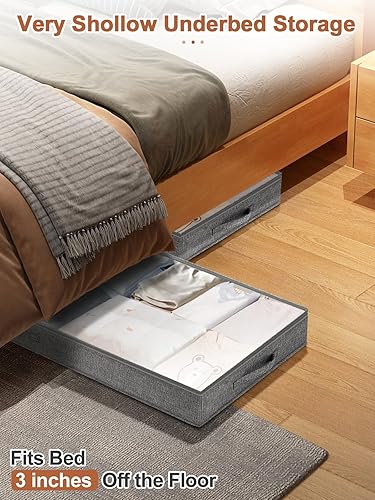 Miniatura 3 de Contenedores de almacenamiento de 3 pulgadas de perfil bajo para debajo de la cama con diseño sin resistencia, bolsas de almacenamiento de ropa poco