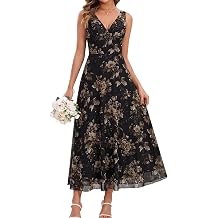 EYNMIN Womens Flowy V Neck Maxi Long Formal Wedding Guest Cocktail Dresses