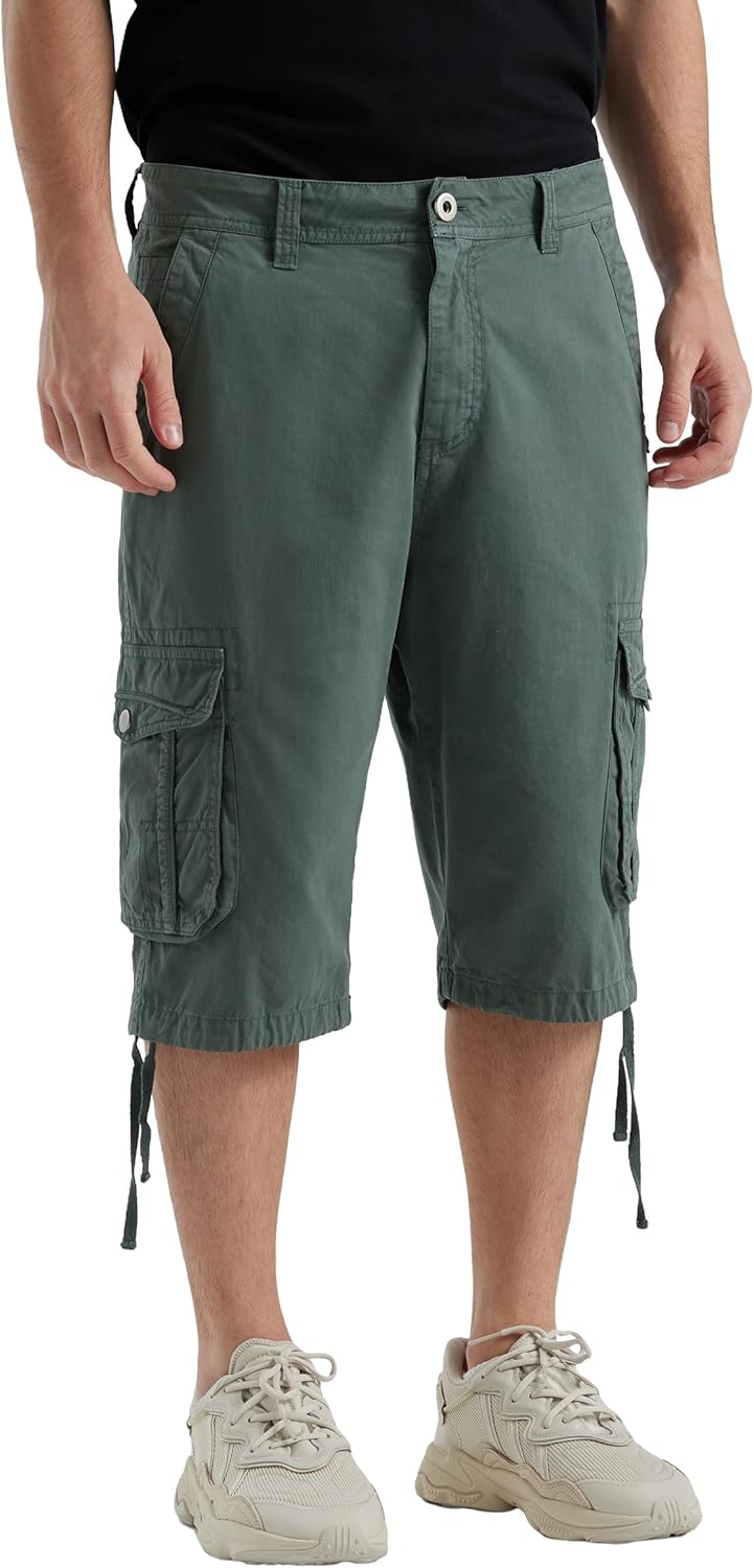 BEST SOUTH Men's Long Cargo Shorts Casual Below Knee 13 Inches Capri Shorts Relaxed Fit with Pockets Light Green 38 - Image 4