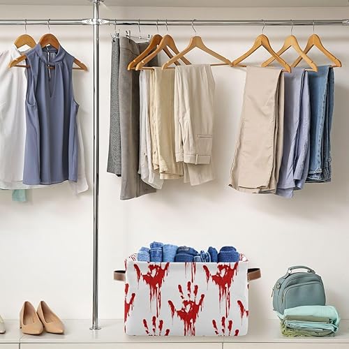 Miniatura 4 de Bloody Scary Hands - Cesta de almacenamiento grande, bolsa organizadora plegable de tela con asas, 15 x 11 x 9.5 pulgadas