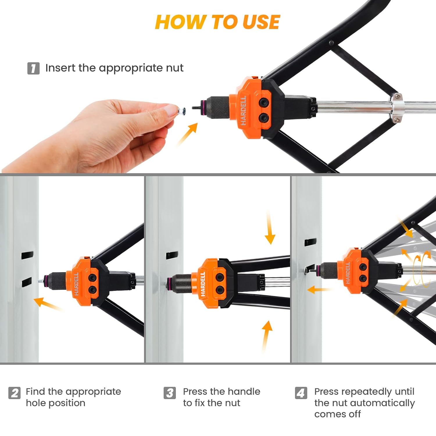 HARDELL Rivet Nut Tool Kit, 14" Rivnut Tool Kit with 6 Upgraded Interchangeable Mandrels & 80PCS Rivet Nuts, Thickened Nutsert Tool with Double-Curved Grip (2025 New Version)