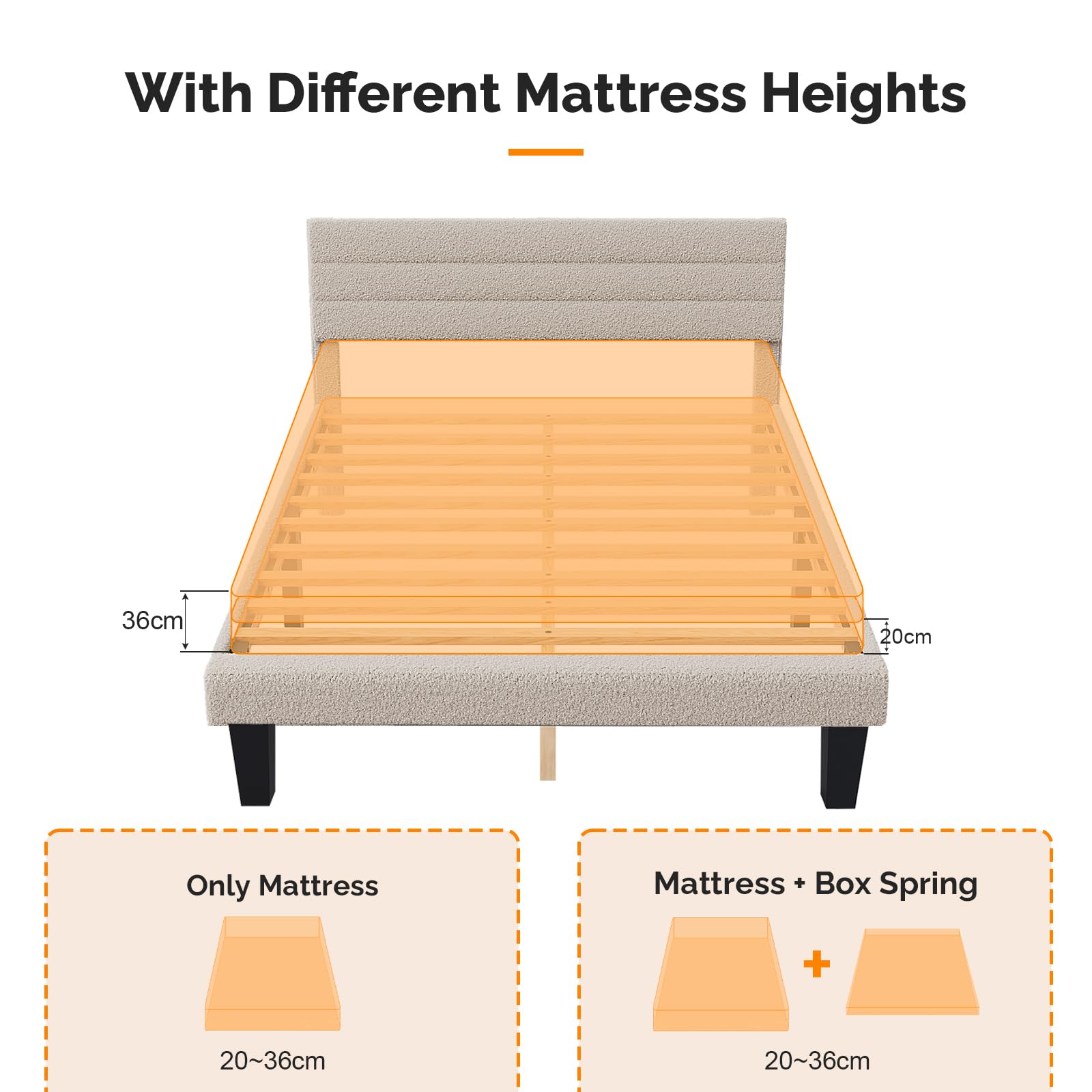 Bonnlo 4ft6 Double Bed Frame,Noise-Free Upholstered Platform Bed with Adjustable Headboard & Under Bed Storage-Sturdy Wooden Slat Support-No Box Spring Needed - Image 7