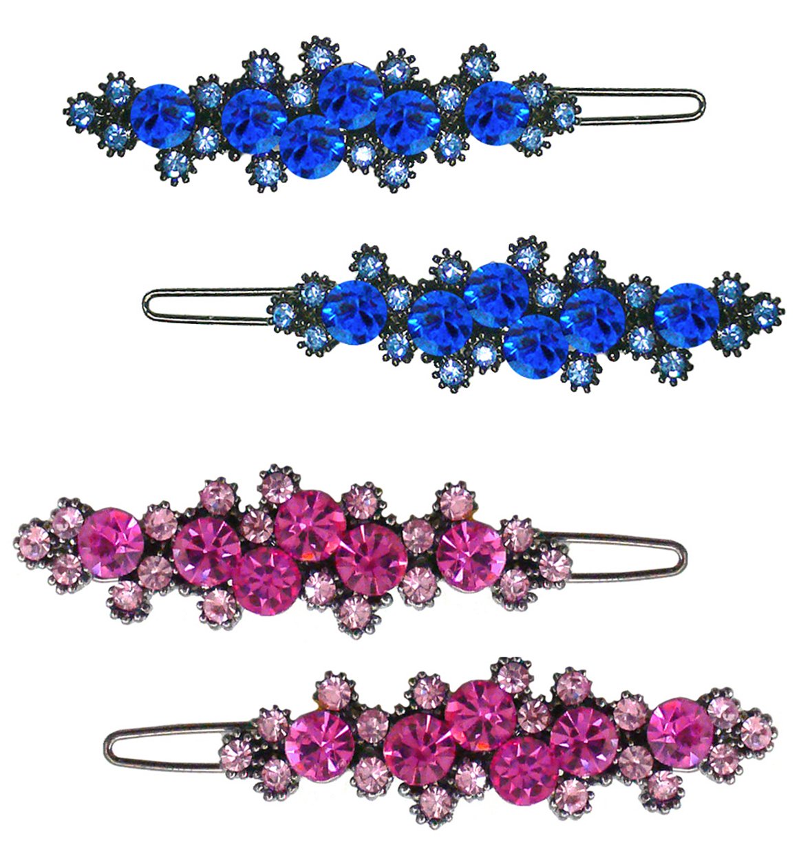 Set of 2 Pairs of Barrettes for Thin Hair, 1 Pair Each in Sapphire Blue and Fuchsia GL86650-GL22sap/fuchsia