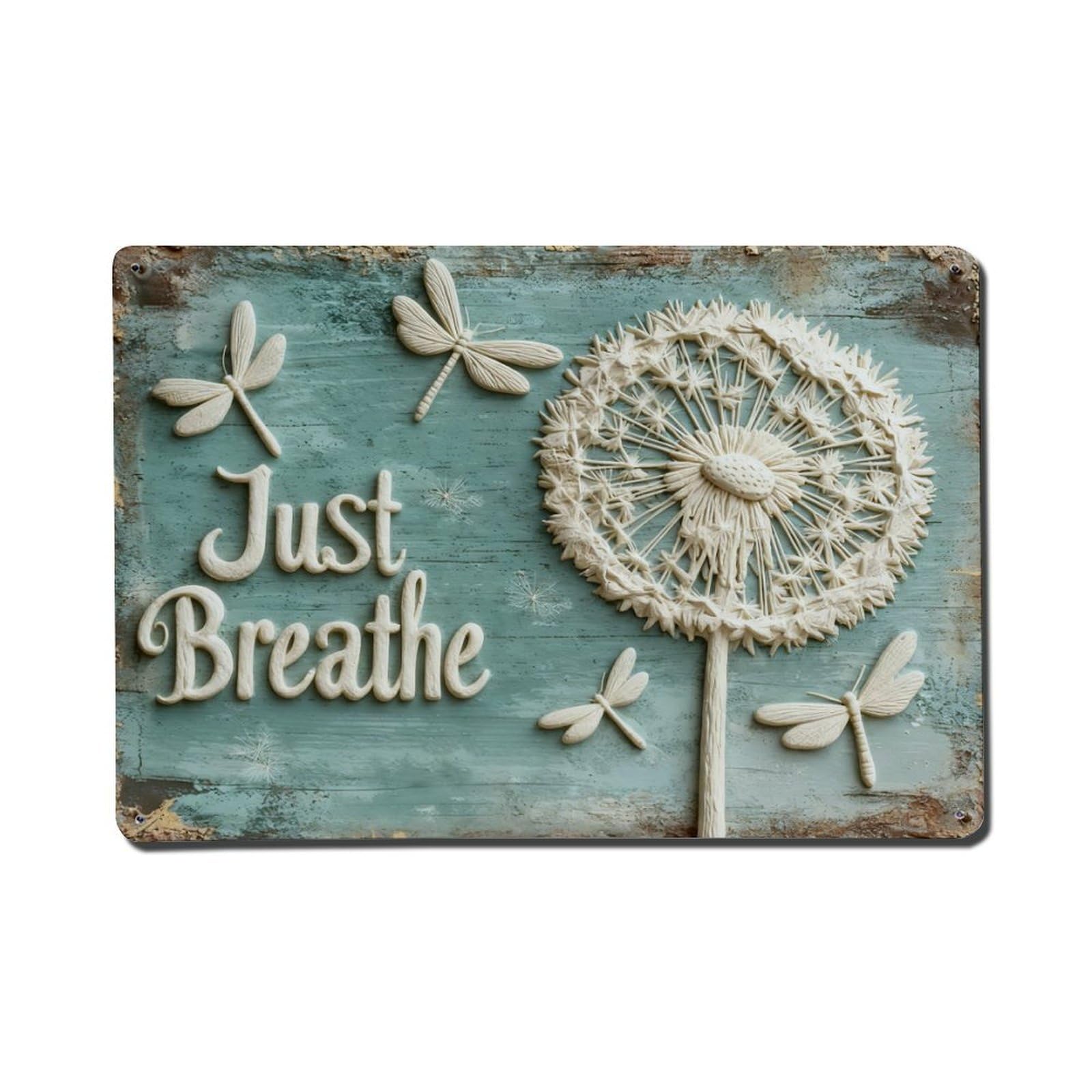 Iageret Vintage Dandelion Dragonfly Wood Texture Art Metal Tin Sign Retro Wall Decor, Bar Garage Cafe Kitchen Home Wall Art Poster Decoration 8X12inches