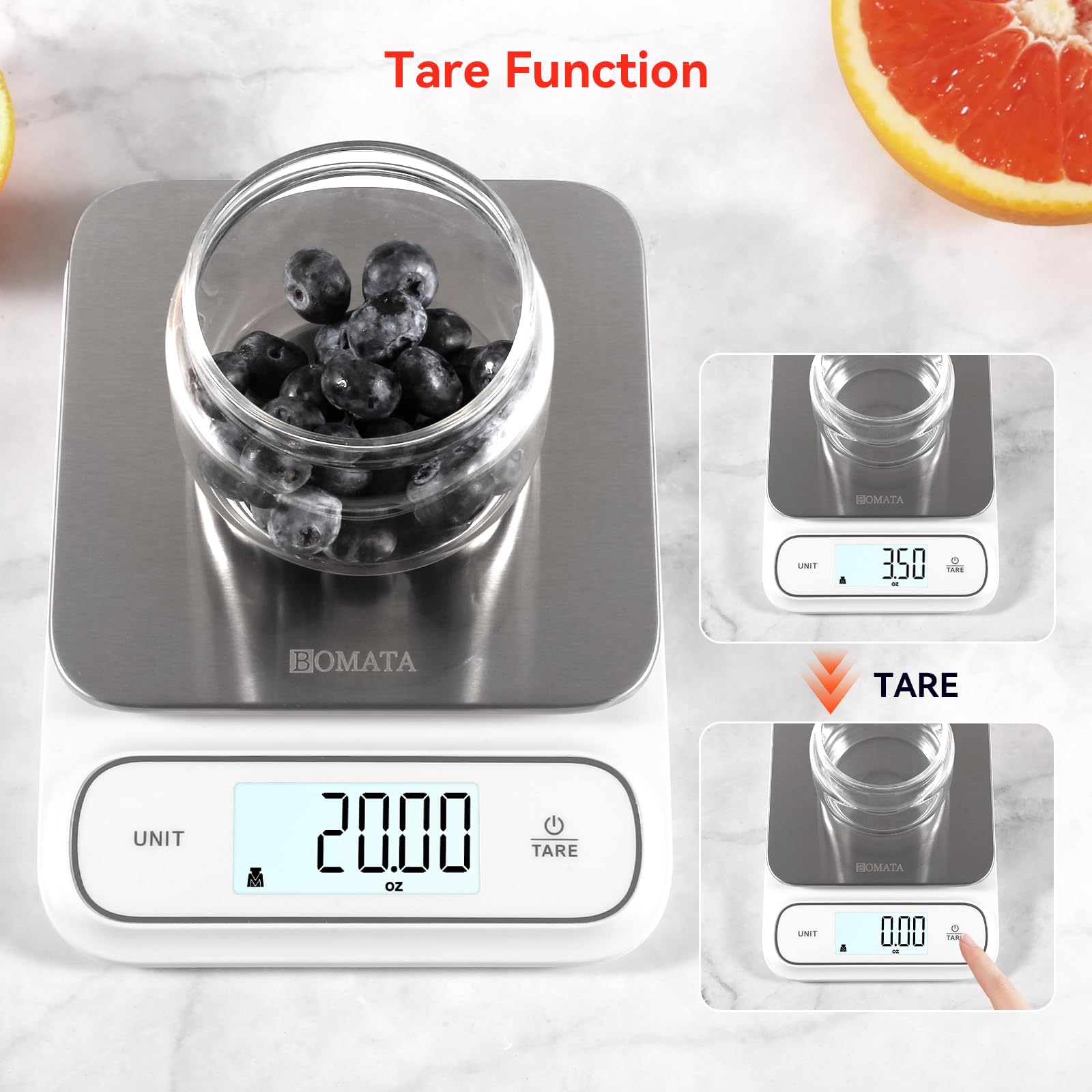 BOMATA Báscula de cocina impermeable IPX6, 0.1 g/0.01 oz de alta precisión, 5 kg/11 libras, báscula digital con retroiluminación, plataforma de pesaje de acero inoxidable, para alimentos, cocinar