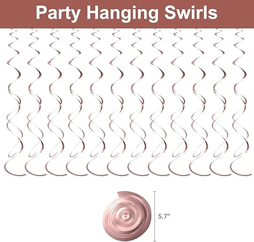 Miniatura 7 de Juego de decoraciones de fiesta de oro rosa, pancarta de feliz cumpleaños con purpurina de oro rosa, remolinos de aluminio, pompones de papel de