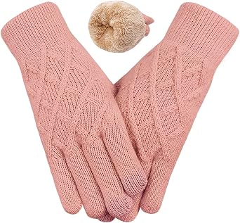 Winter Wool Gloves for Women Men Warm Touch Screen Fleece Lined Elastic Knit Snow Gloves for Cold Weather