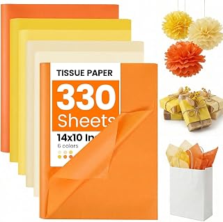 Koogel 330 Sheets Orange Yellow Tissue Paper, 14 x 10 Inch, 6 Colors