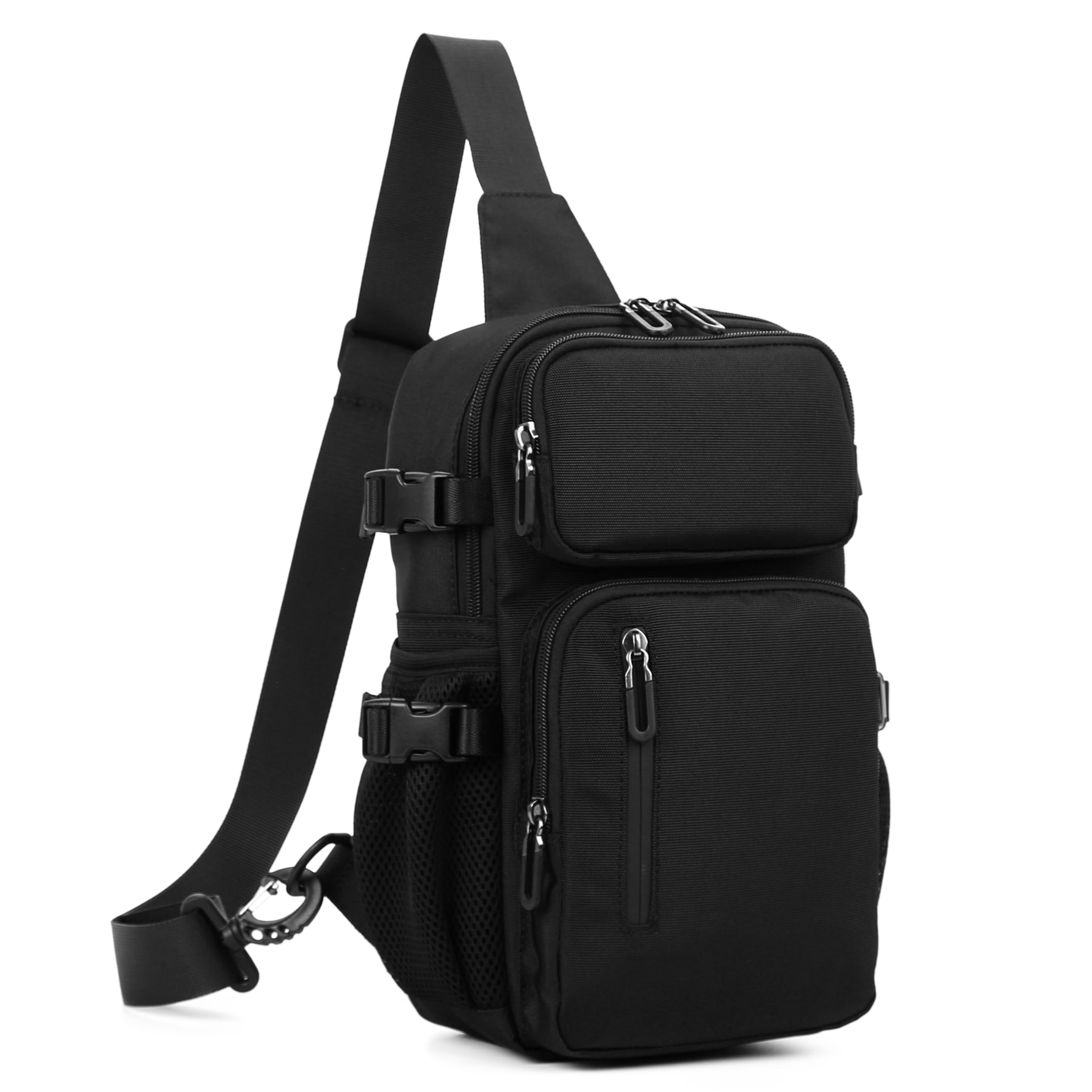 Zaino Monospalla sportivo da Uomo, Zainetto a Tracolla in nylon oxford resistente, Borsello a Petto con Tasca antifurto Crossbody Bag Nero