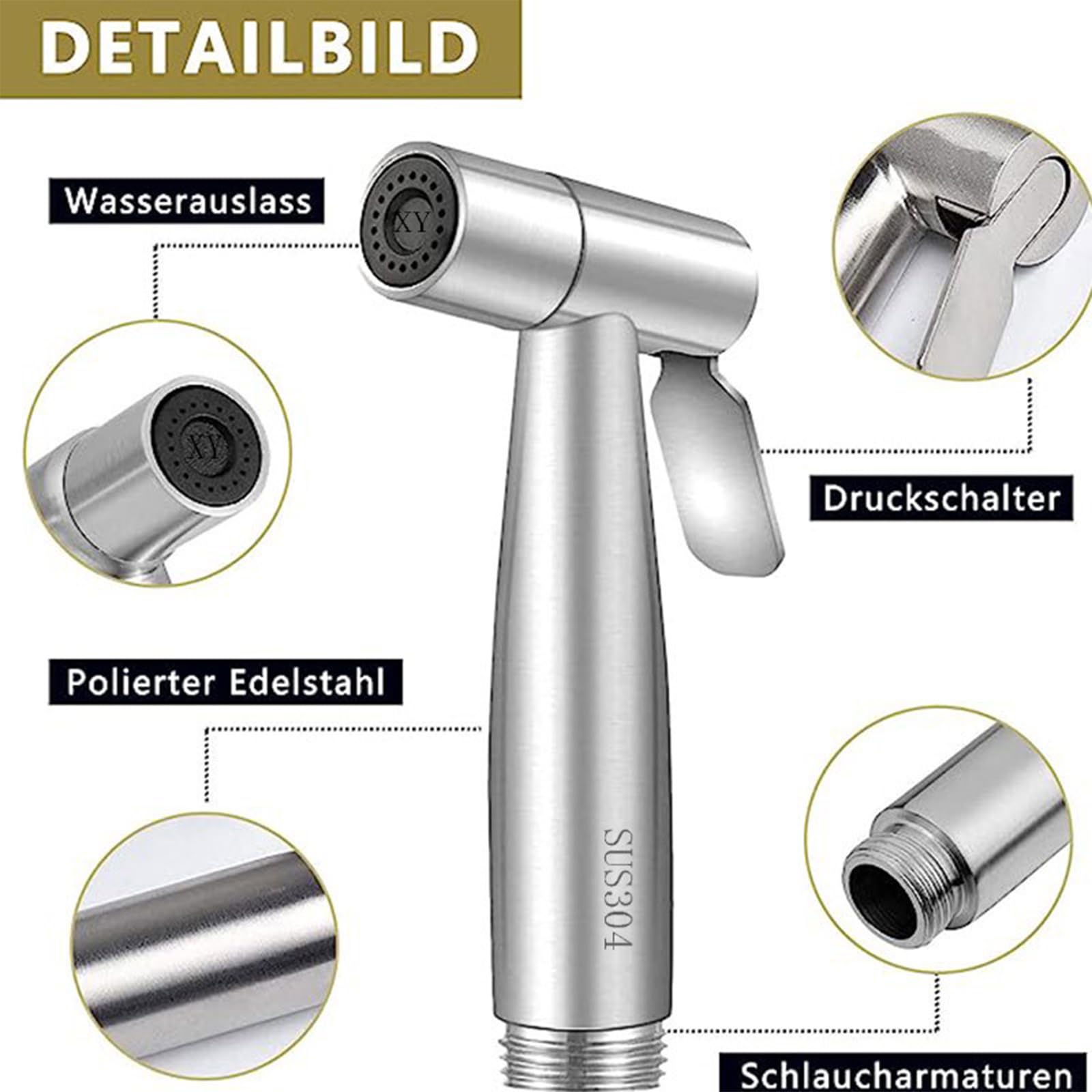 CHENGZI Stainless Steel Toilet Flusher Gun High Booster, Silver - Image 2