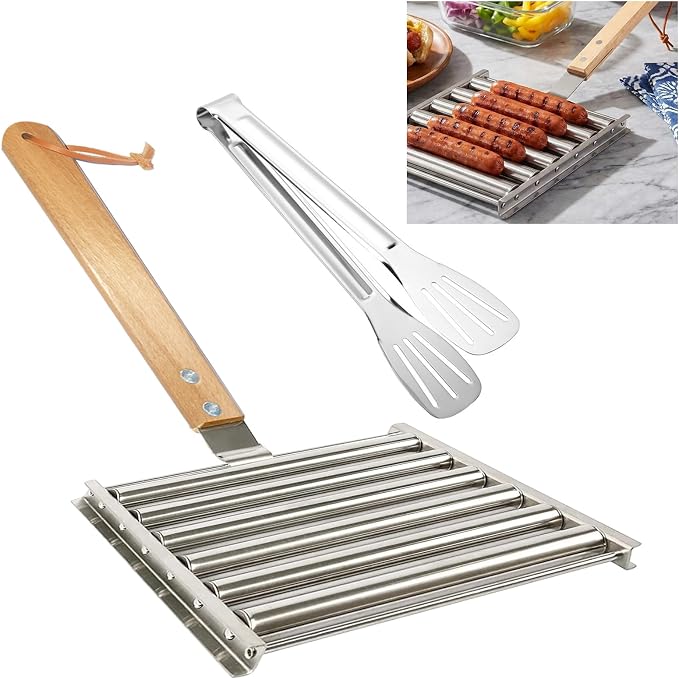 Stainless Steel Hot Dog Roller with Detachable Wooden Handle -