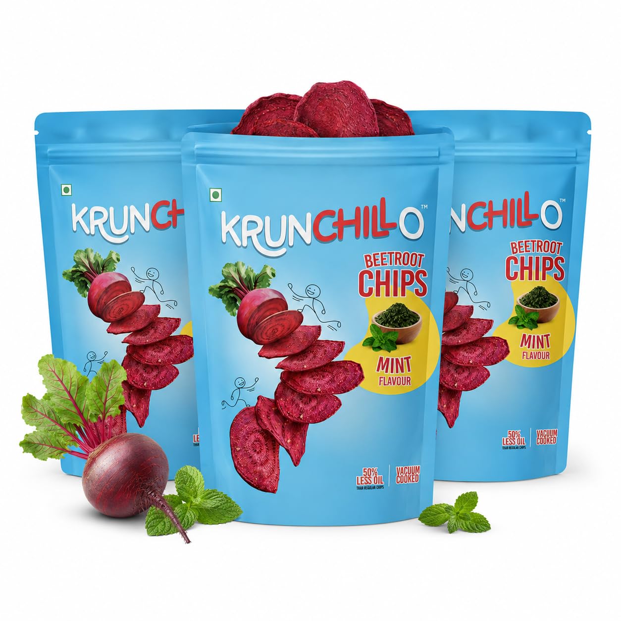 KRUNCHILLO - Beetroot Chips Mint Flavour |Healthy Snacks | High Protein | Source of Fiber |Assorted Pack | 50% Less oil Vaccum Cooked (50g- Pack of 3)-image-35