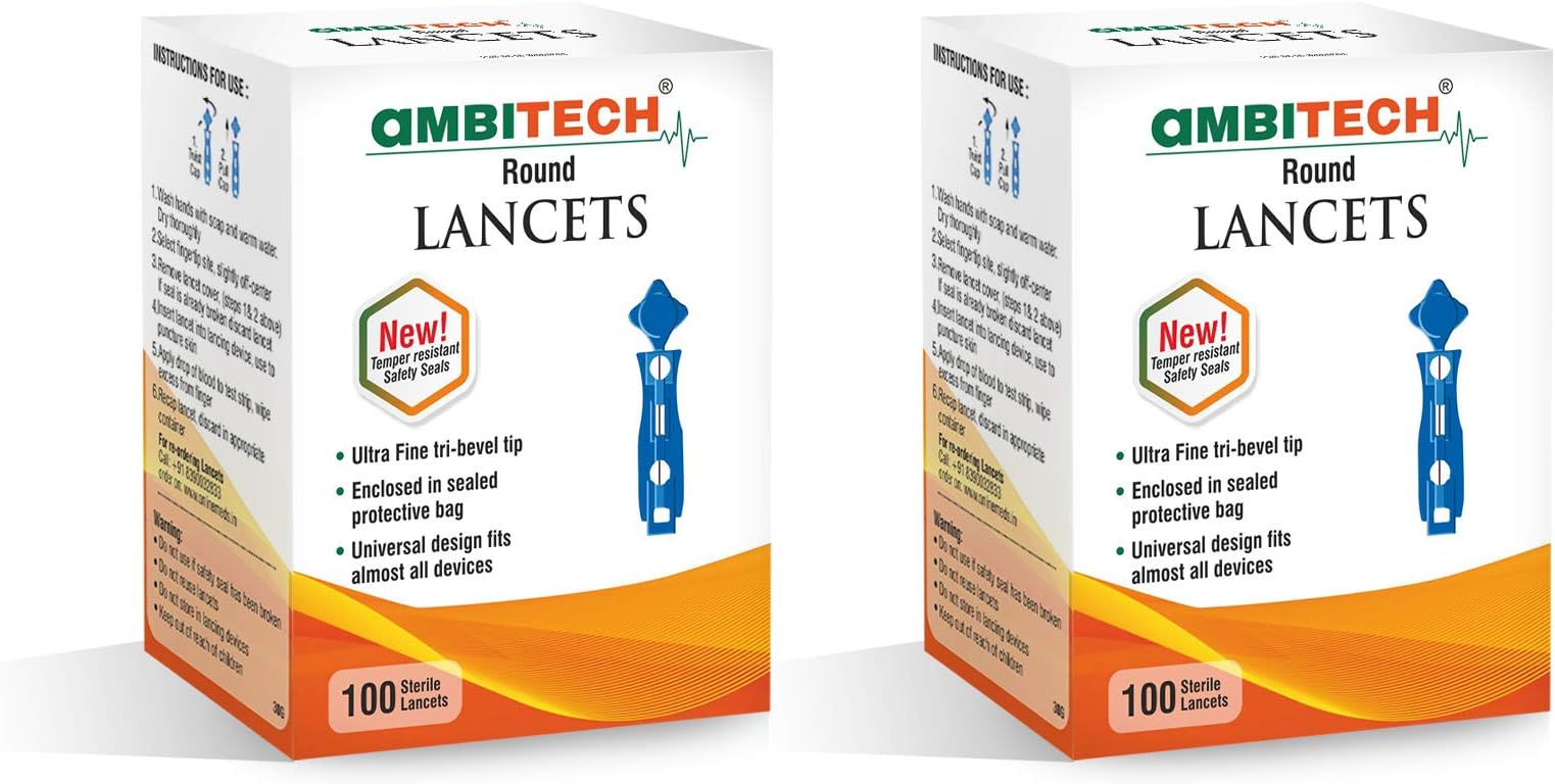 Ambitech Premium Round Lancet Needle |100 Lancets |Pack Of 2| Made In India,blue