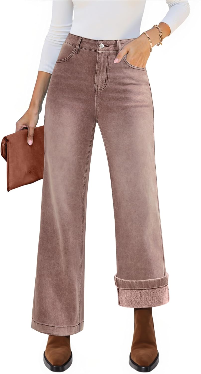 luvamia Flare Jeans for Women Thin Fleece Lined High Waisted Wide Leg Trendy Fall Stretchy Denim Pants Trouser Jeans