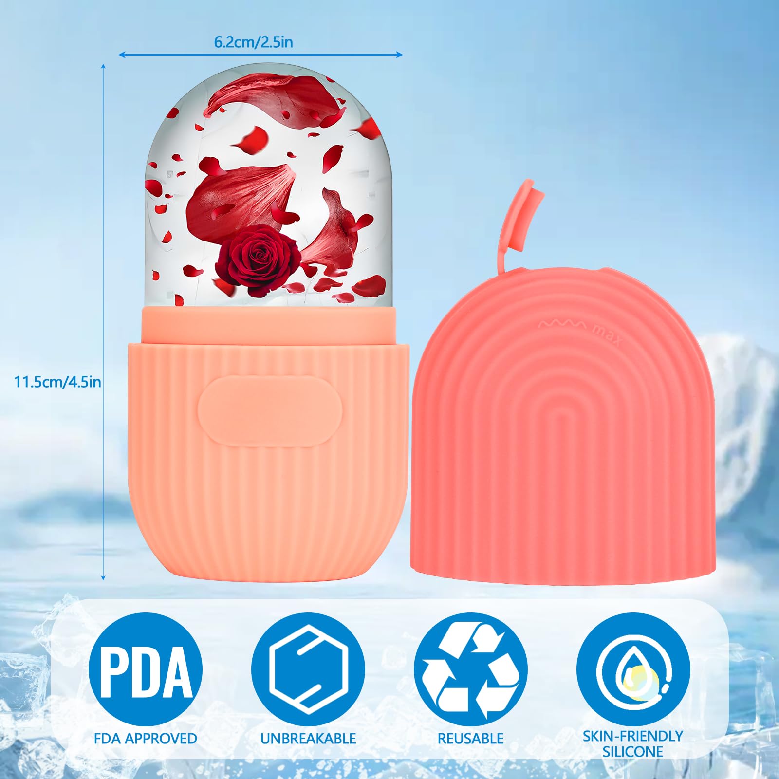 Ice Roller Facial, Hielo Para la Cara de Silicona, Reutilizable Rodillo Facial De Hielo, Rodillo Hielo Facial, Ayuda a Reducir Los Poros, Aliviar el Dolor, Masaje (rosa)