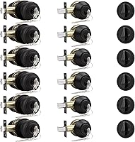 Vista 23 de Probrico Juego de pomo redondo para puerta de entrada y cerrojo de cilindro único, bronce aceitado, paquete de 1