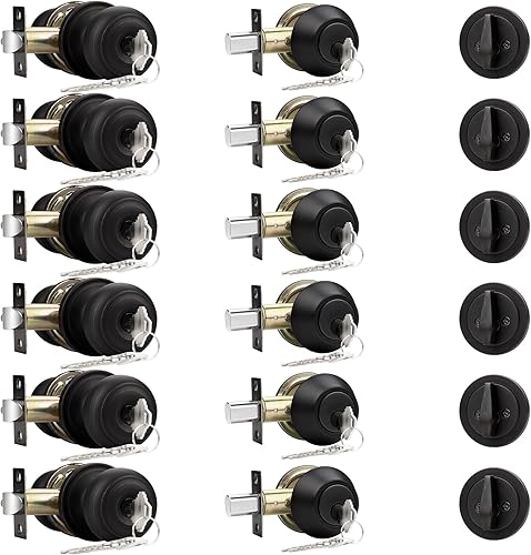 Miniatura 23 de Probrico Juego de pomo redondo para puerta de entrada y cerrojo de cilindro único, bronce aceitado, paquete de 1