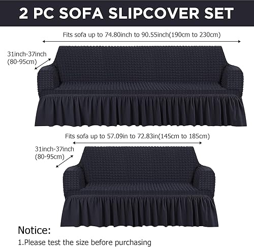 Miniatura 2 de Juego de 2 fundas de sofá para sofá, funda de sofá con falda, duradera, lavable, de alta elasticidad, fundas de muebles para sofá, sofá biplaza y